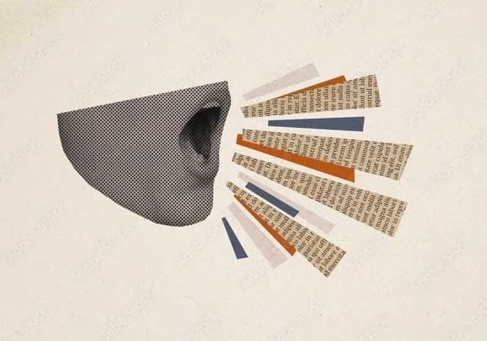 Đôi tai halftone lắng nghe những dải giấy báo